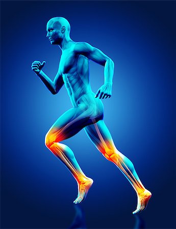 simsearch:400-08290312,k - 3D render of a blue male medical figure running with ankle and knee joints highlighted Stock Photo - Budget Royalty-Free & Subscription, Code: 400-08289340