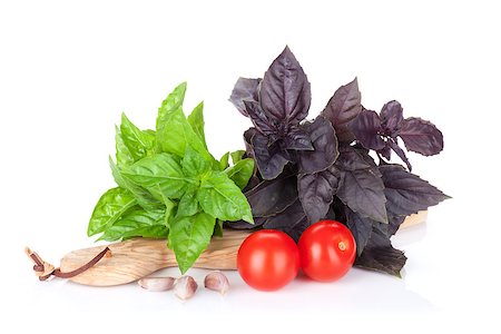 simsearch:400-07578178,k - Fresh garden basil and cherry tomatoes. Isolated on white background Stock Photo - Budget Royalty-Free & Subscription, Code: 400-08289481