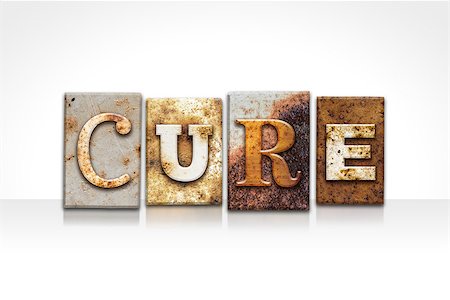 simsearch:400-07754312,k - The word "CURE" written in rusty metal letterpress type isolated on a white background. Photographie de stock - Aubaine LD & Abonnement, Code: 400-08289923