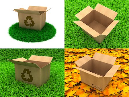 simsearch:400-05738922,k - Open Cardboard Box on a Background of Green Grass and Yellow Leaves. Stockbilder - Microstock & Abonnement, Bildnummer: 400-08282609