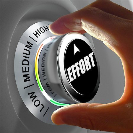 Hand rotating a button and selecting the level of effort. This concept illustration is a metaphor for choosing the level of effort in order to reach a goal. Three levels are available: low, medium and high. Stock Photo - Budget Royalty-Free & Subscription, Code: 400-08282836
