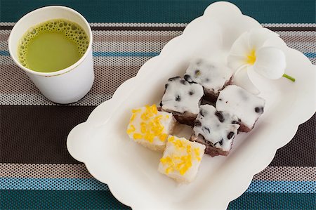 Traditional Thai Dessert With Hot Milk Green Tea  On Plate, thai style,sweet,very tasty Stock Photo - Budget Royalty-Free & Subscription, Code: 400-08283211