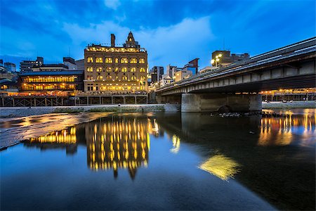 Kamo River and Shijo Dori Bridge in the Evening, Kyoto, Japan Stock Photo - Budget Royalty-Free & Subscription, Code: 400-08283464