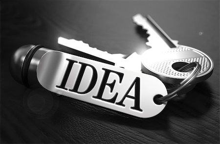 simsearch:400-09009327,k - Idea Concept. Keys with Keyring on Black Wooden Table. Closeup View, Selective Focus, 3D Render. Black and White Image. Fotografie stock - Microstock e Abbonamento, Codice: 400-08283765