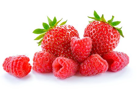 Heap of Sweet Strawberries and Juicy Raspberries Isolated on the White Background. Summer Healthy Food Concept Photographie de stock - Aubaine LD & Abonnement, Code: 400-08283870