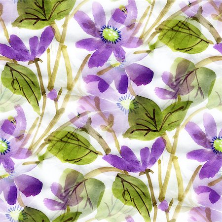 simsearch:400-08285670,k - Seamless pattern with violet watercolor flowers. Foto de stock - Super Valor sin royalties y Suscripción, Código: 400-08283912