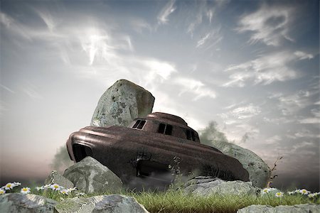 spaceships - wreakage of an old rusty ufo landed on earth Stock Photo - Budget Royalty-Free & Subscription, Code: 400-08283950