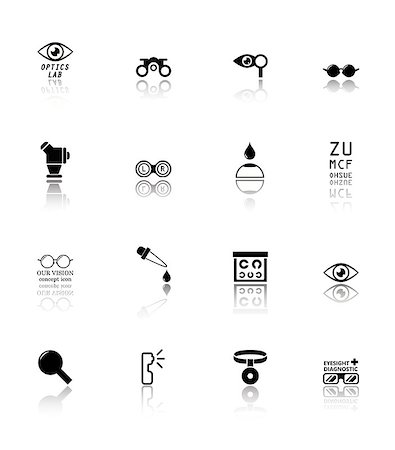 simsearch:400-05381013,k - isolated black optometry icons set with reflection silhouette Photographie de stock - Aubaine LD & Abonnement, Code: 400-08294020