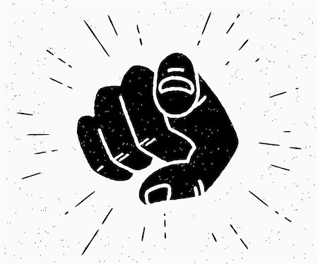 Retro human hand with the finger pointing or gesturing towards you. Vintage hipster illustration isolated on white background Stock Photo - Budget Royalty-Free & Subscription, Code: 400-08294179