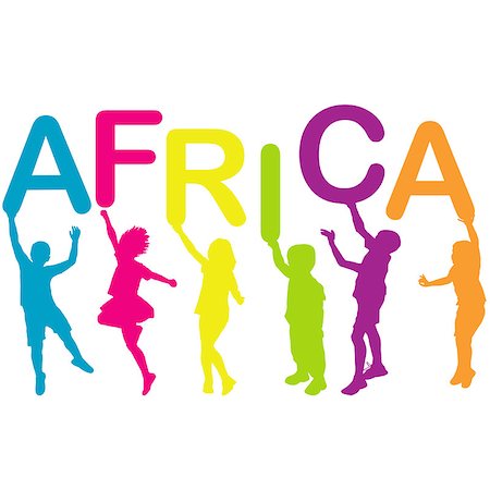 simsearch:400-07924004,k - Children silhouettes holding letters building the word AFRICA Photographie de stock - Aubaine LD & Abonnement, Code: 400-08294290
