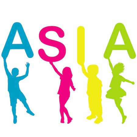 simsearch:400-07924004,k - Children silhouettes holding letters building the word ASIA Photographie de stock - Aubaine LD & Abonnement, Code: 400-08294292