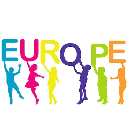 simsearch:400-07924004,k - Children silhouettes holding letters building the word EUROPE Photographie de stock - Aubaine LD & Abonnement, Code: 400-08294293