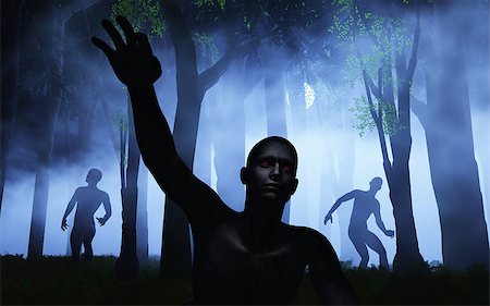 3D render of zombies in a foggy spooky forest Stock Photo - Budget Royalty-Free & Subscription, Code: 400-08294326