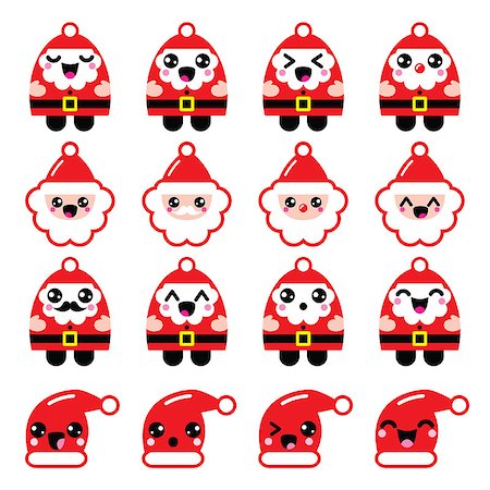 Vector icons set of happy Santa isolated on white Stock Photo - Budget Royalty-Free & Subscription, Code: 400-08294681