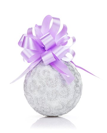 simsearch:400-07921368,k - Christmas bauble and purple ribbon. Isolated on white background Stock Photo - Budget Royalty-Free & Subscription, Code: 400-08295023