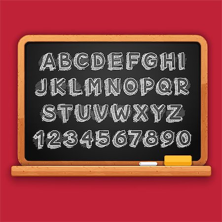Hand Drawn Chalked 3D Letters and Numbers on School Blackboard. Clipping paths included in JPG file. Foto de stock - Super Valor sin royalties y Suscripción, Código: 400-08295070
