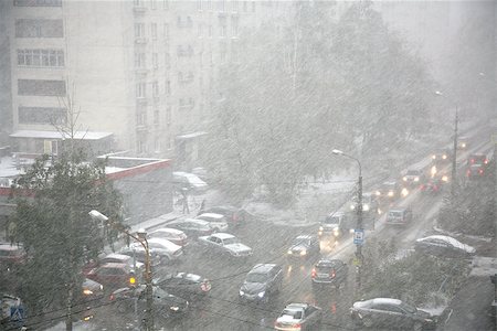 snow storm traffic - City street during a snow storm Stock Photo - Budget Royalty-Free & Subscription, Code: 400-08295083