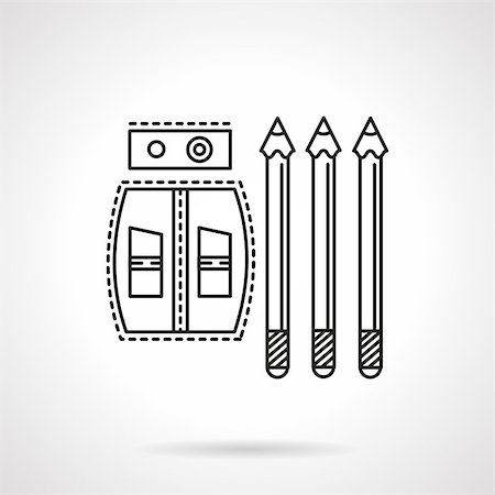 simsearch:400-05894961,k - Sharpeners and three sharpened pencils. Flat line style vector icon. Items and supplies for school, drawing, office. Elements of web design for business. Stock Photo - Budget Royalty-Free & Subscription, Code: 400-08295099