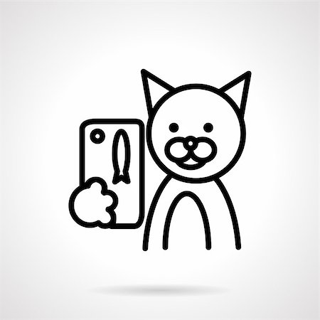 funny animals with mobile phone - Pets selfie concept. Cat with phone taking photo. Black simple line vector icon. Web design elements for business and site. Stock Photo - Budget Royalty-Free & Subscription, Code: 400-08295106