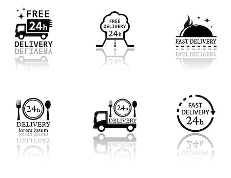 set of black food delivery icons with mirror reflection silhouette Stock Photo - Budget Royalty-Free & Subscription, Code: 400-08295166
