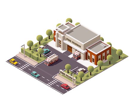 fire station - Vector isometric fire department  building icon Photographie de stock - Aubaine LD & Abonnement, Code: 400-08295211