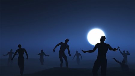 3D landscape of spooky walking zombies Stock Photo - Budget Royalty-Free & Subscription, Code: 400-08295237