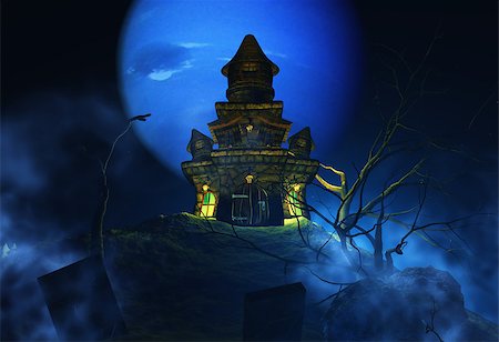 3D render of a Halloween background with spooky castle Stock Photo - Budget Royalty-Free & Subscription, Code: 400-08295240