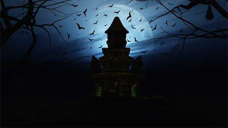 3D render of a Halloween background with spooky castle and bats Stock Photo - Budget Royalty-Free & Subscription, Code: 400-08295241