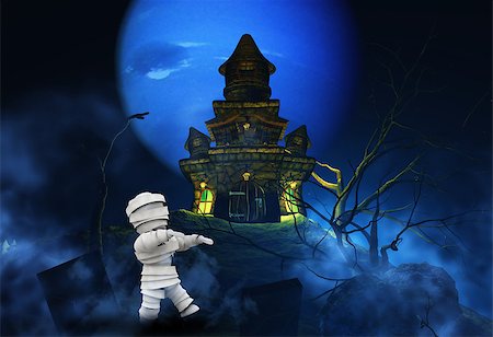 3D render of a Halloween background with zombie and spooky castle Stock Photo - Budget Royalty-Free & Subscription, Code: 400-08295243