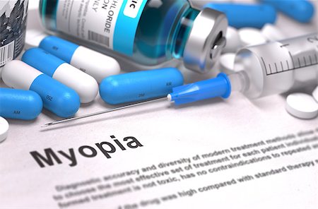 simsearch:400-08407302,k - Diagnosis - Myopia. Medical Report with Composition of Medicaments - Blue Pills, Injections and Syringe. Blurred Background with Selective Focus. Stock Photo - Budget Royalty-Free & Subscription, Code: 400-08295531