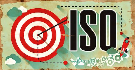 ISO -  International Organization Standardization - Concept on Old Poster in Flat Design with Red Target, Rocket and Arrow. Business Concept. Stock Photo - Budget Royalty-Free & Subscription, Code: 400-08295550