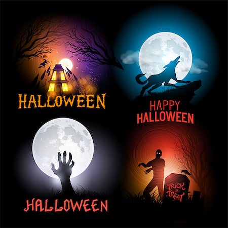 Halloween Vector Backgrounds. Scenes included a haunted house, a werewolf and zombies. Vector illustration. Stock Photo - Budget Royalty-Free & Subscription, Code: 400-08295600