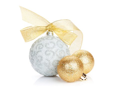 simsearch:400-07921368,k - Christmas baubles and golden ribbon. Isolated on white background Stock Photo - Budget Royalty-Free & Subscription, Code: 400-08295806