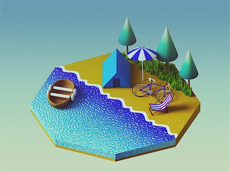 eco travel - Isometric camping on the beach Stock Photo - Budget Royalty-Free & Subscription, Code: 400-08295925