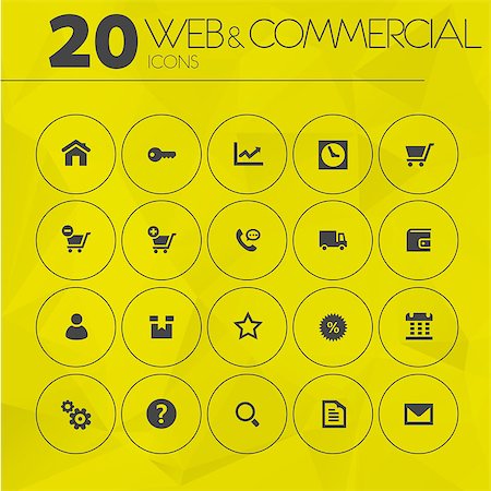 simsearch:400-08696973,k - Simple thin minimalistic web and commercial icons collection on yellow polygonal background Fotografie stock - Microstock e Abbonamento, Codice: 400-08295946