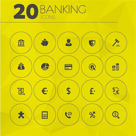 simsearch:400-04702983,k - Simple thin minimalistic banking icons collection on yellow polygonal background Stock Photo - Budget Royalty-Free & Subscription, Code: 400-08295947