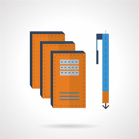 simsearch:400-04941919,k - Yellow copybooks and blue pen. Items for writing. Flat color vector icon. Design elements for site, business or mobile. Photographie de stock - Aubaine LD & Abonnement, Code: 400-08296114