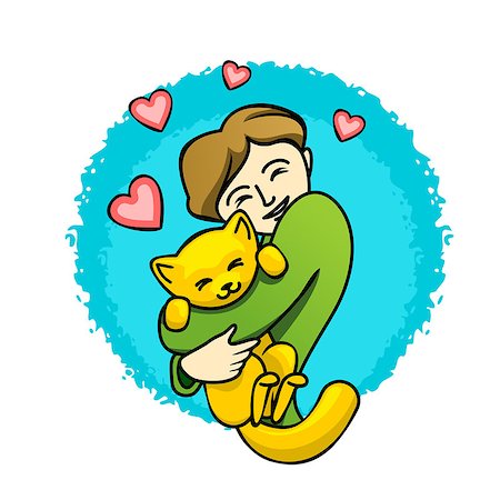 Girl hugs her little cat, vector illustration Stock Photo - Budget Royalty-Free & Subscription, Code: 400-08296194