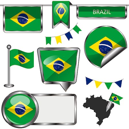simsearch:400-08493890,k - Vector glossy icons of flag of Brazil on white Foto de stock - Royalty-Free Super Valor e Assinatura, Número: 400-08296229