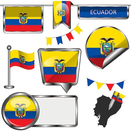 simsearch:400-08506240,k - Vector glossy icons of flag of Ecuador on white Stock Photo - Budget Royalty-Free & Subscription, Code: 400-08296237