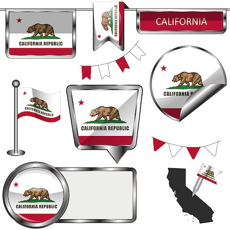 simsearch:400-08506240,k - Vector glossy icons of flag of California on white Stock Photo - Budget Royalty-Free & Subscription, Code: 400-08296231