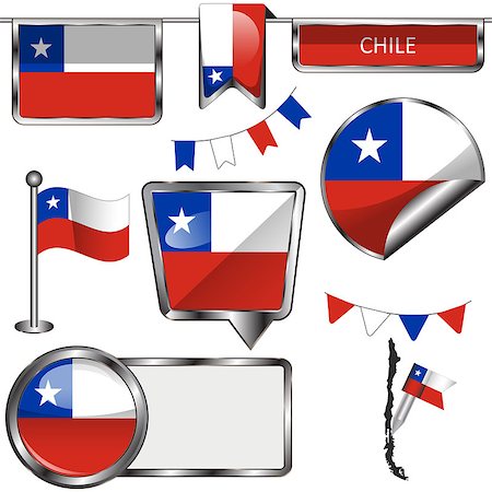 simsearch:400-08493890,k - Vector glossy icons of flag of Chile on white Foto de stock - Royalty-Free Super Valor e Assinatura, Número: 400-08296233