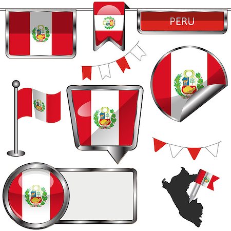 simsearch:400-08493890,k - Vector glossy icons of flag of Peru on white Foto de stock - Royalty-Free Super Valor e Assinatura, Número: 400-08296244