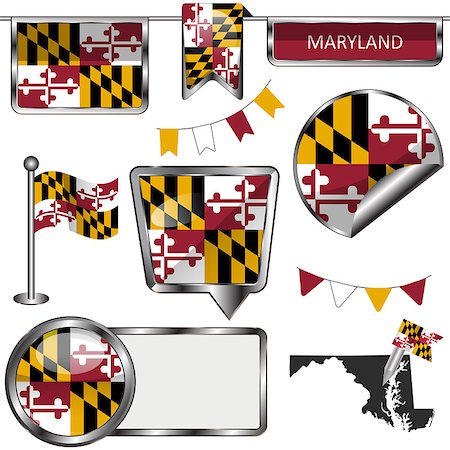 simsearch:400-08493890,k - Vector glossy icons of flag of Maryland on white Foto de stock - Royalty-Free Super Valor e Assinatura, Número: 400-08296240