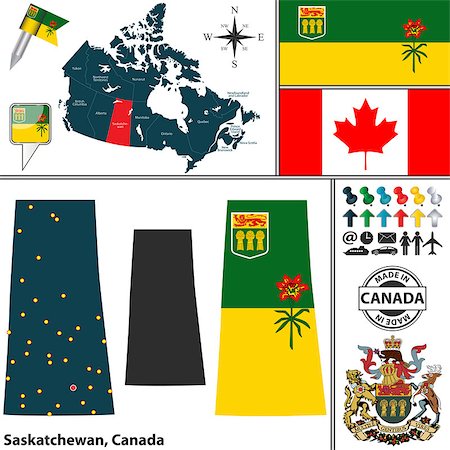 regina - Vector map of state Saskatchewan with coat of arms and location on Canadian map Foto de stock - Super Valor sin royalties y Suscripción, Código: 400-08296256