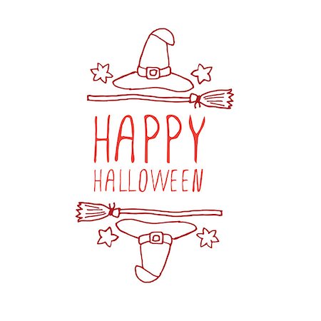simsearch:400-08793659,k - Happy halloween. Hand-sketched typographic element with witch hat and broom on white background. Stock Photo - Budget Royalty-Free & Subscription, Code: 400-08296274
