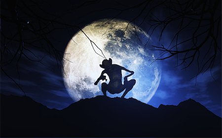 3D render of a Halloween background with creature against moonlit sky Stock Photo - Budget Royalty-Free & Subscription, Code: 400-08296297