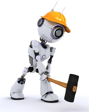 simsearch:400-04310985,k - 3D Render of a Robot Builder with a sledgehammer Stock Photo - Budget Royalty-Free & Subscription, Code: 400-08296354