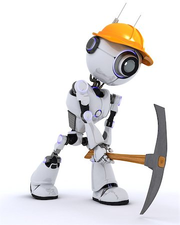 simsearch:400-04310985,k - 3D Render of a Robot Builder with a pickaxe Stock Photo - Budget Royalty-Free & Subscription, Code: 400-08296355