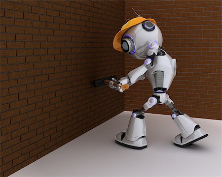 simsearch:400-04310985,k - 3D Render of a Robot Builder with a sledgehammer Stock Photo - Budget Royalty-Free & Subscription, Code: 400-08296356